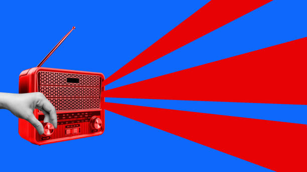 istock A red and blue radio with a hand pointing at it 2164305702