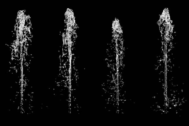 Closeup Fountain Water isolate on black color background. 3D Rendering.