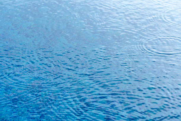 Round droplets of water over circles on pool water. 11