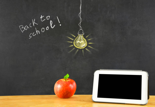 Back to school with apple, book and tablet