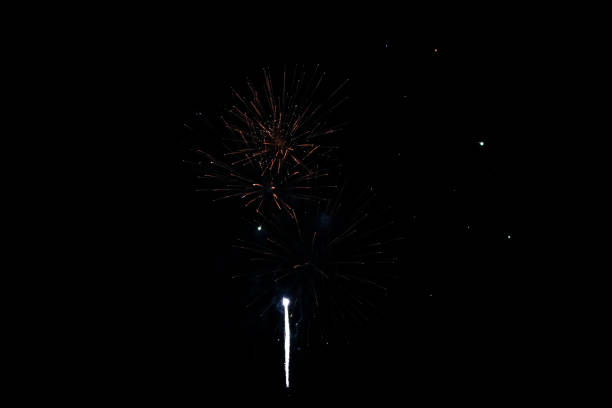Fireworks are shooting up in the night sky.