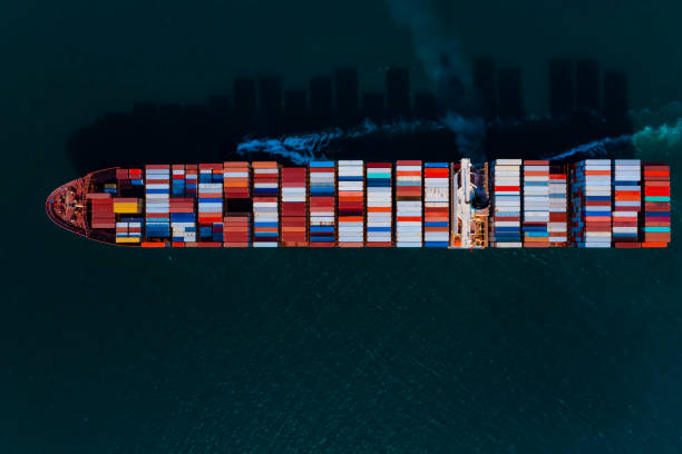 istock Top view of Business trip with ship the partner connection Container Cargo freight ship for Import Export 2164315063