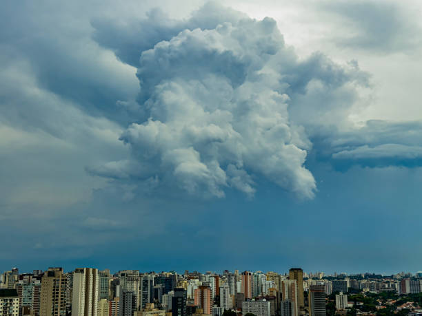 The storm is coming from the city. Sao Paulo, Itaim Bibi district, Brazil.