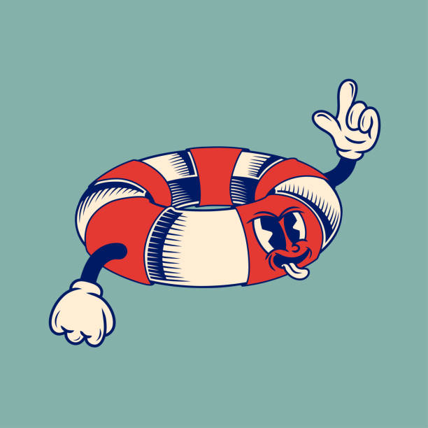 Retro character design from lifebuoy, simple vector design, cute sticker, character sticker