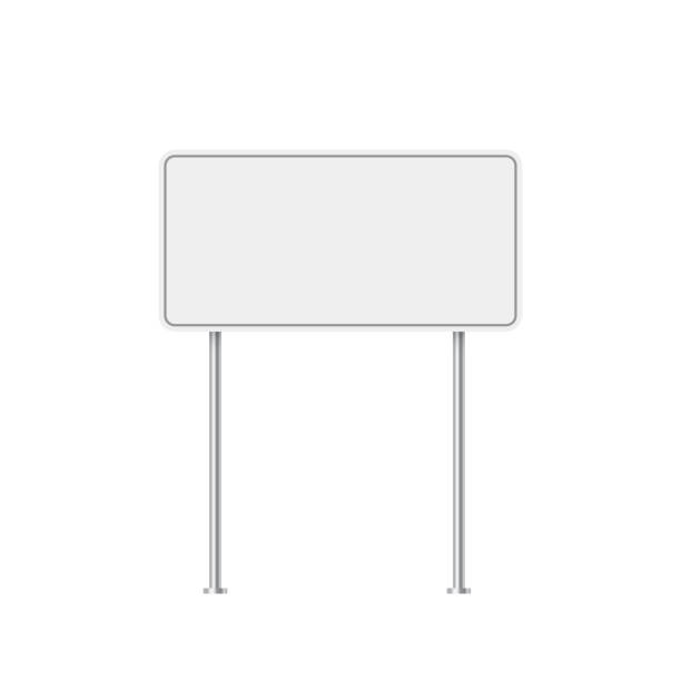 istock Road traffic white sign on metal pole vector illustration. 3d realistic blank street signboard. Isolated empty roadside signpost to notice information, danger, guide 2164326594