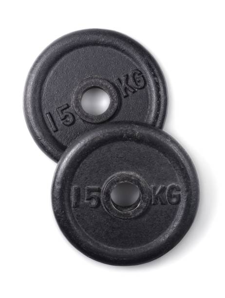istock Two weight plates isolated on white background. High angle view. 2164328622