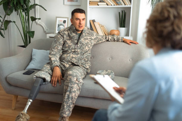 istock Resting soldier with prosthetic leg during therapy 2164330482