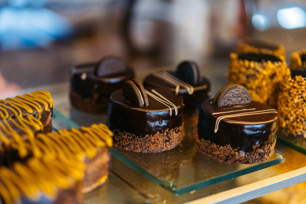 Desserts on the confectionary counter.
