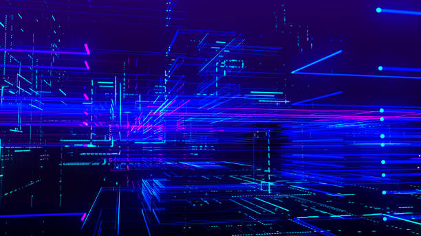 istock Data flow information. Digital communication concept. Blue futuristic flow. Abstract futuristic sci-fi background with particle and line mesh. Connection and connectivity concept. 3D rendering. 2164338724