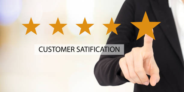 istock Customer Experience, A user give excellent rating to product and service experience, Customer review for satisfaction feedback, Customer evaluate quality of service and product 2164341095