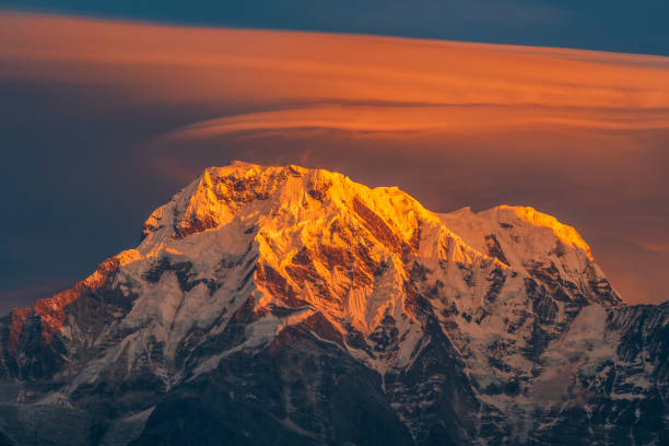 Sunrise over Annapurna range, Himalayas. The Annapurna region is in western Nepal where some of the most popular treks (Annapurna Sanctuary Trek, Annapurna Circuit) are located. Peaks in the Annapurnas include 8,091m Annapurna I, Nilgiri and Machhapuchchhre. The Annapurna peaks are among the world's most dangerous mountains to climb.