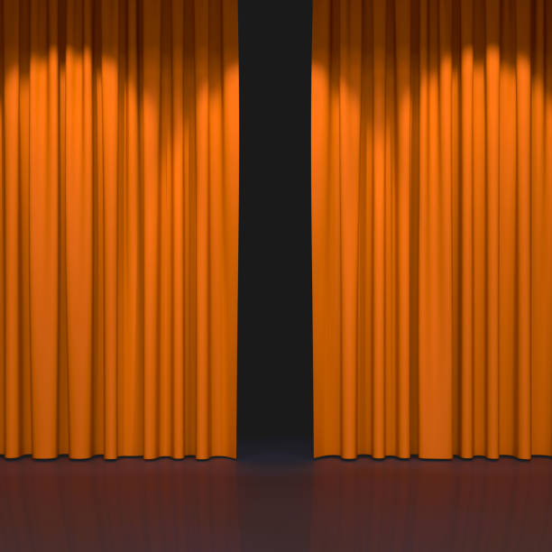 istock Luxury stage or windows curtains, realistic 3D illustration 2164357410