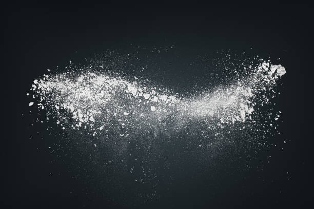 istock Abstract dynamic cloud of white dust particles dispersing against black smoke background in explosion. Design element creative collage. 2164358256