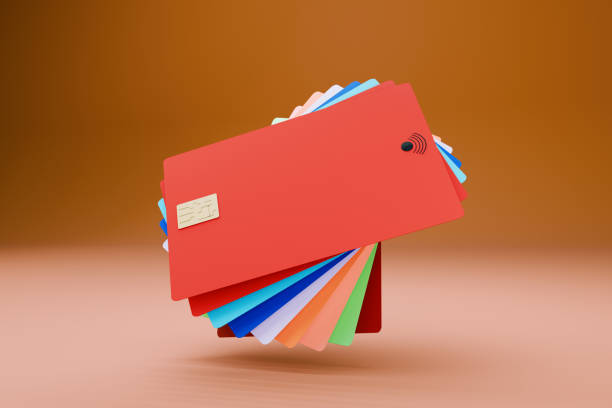 CGI, 3D rendering, contactless payment, chip-enabled, blank modern credit cards