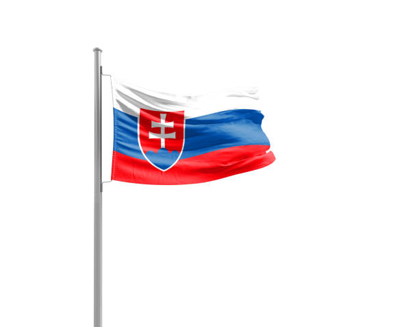 Slovakia national flag waving isolated on white background with clipping path.
