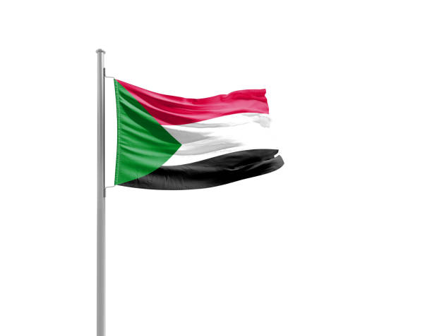 Sudan national flag waving isolated on white background with clipping path.