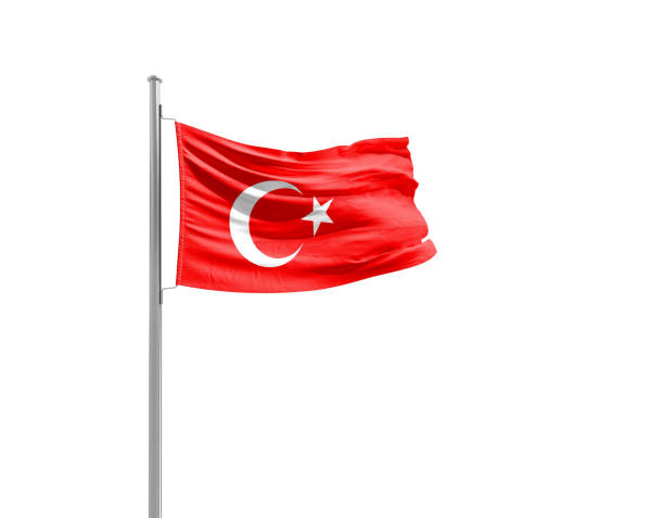 Turkey national flag waving isolated on white background with clipping path.