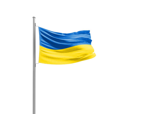 istock Ukraine national flag waving isolated on white background with clipping path. 2164369588