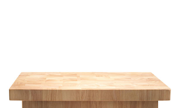 istock Selective focus.end grain wood table,counter top with transparency background 2164373353