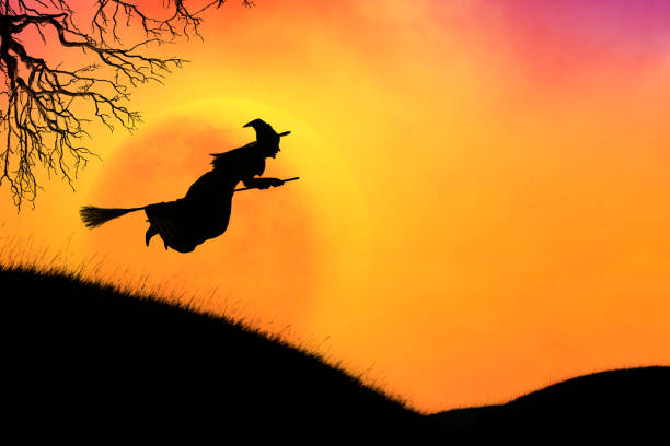 istock Witch Silhoeutted Against Full Moon Rising Over Grassy Hill On Halloween Night 2164388913