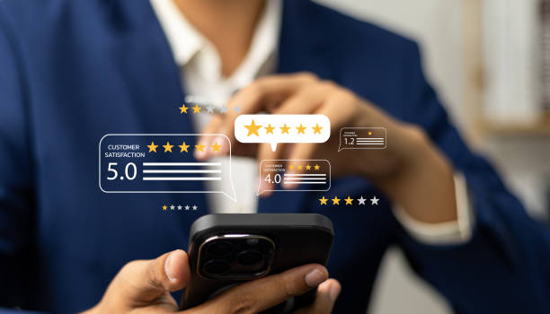 istock Online customer satisfaction Survey service concept, client rate service from experience in application,Consumer give five-Stars and feedback review for quality, Business reputation ranking from buyer 2164388987