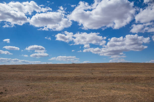 Dramatic cloud formation dominates vibrant blue sky over wide-open Colorado prairie. Golden grasslands stretch to horizon, dotted with sparse trees and utility poles. Wire fence runs across foreground, dividing dry, sun-baked terrain