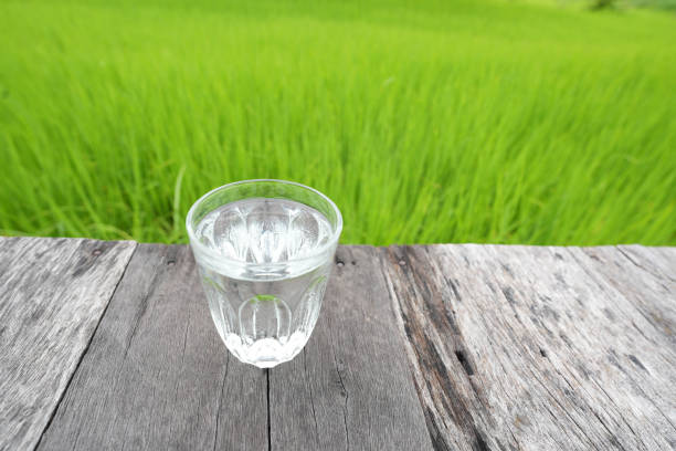 close up of cold water bottle with dipping drops on the table.