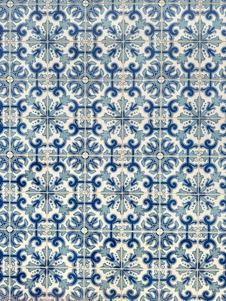 istock Intricate Blue and White Ceramic Tile Pattern Traditional Portuguese Ornament - Decorative Mosaic 2164405587