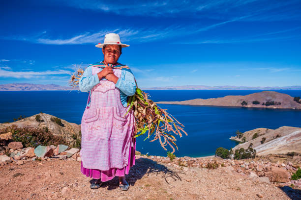 Free picture: Two Bolivian women ride the cable car and overlook the ...