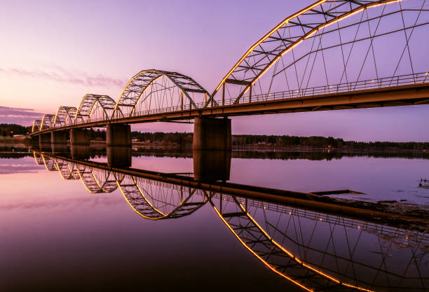 bridge over river during sunset - luleå bildbanksfoton och bilder