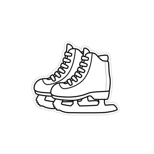 Vector illustration of Pair of brown leather ice skates standing up on white background black and white drawing For children to learn to color according to the picture. Cartoon illustration of a pair of brown leather ice skates standing up on a white background frozen coloring pages stock illustrations