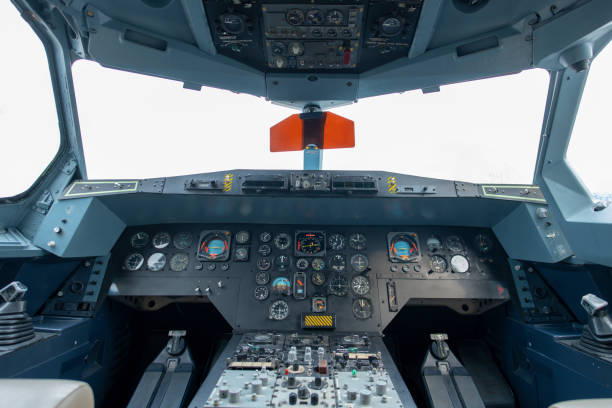 istock A comprehensive array of flight instruments, gauges, and controls inside a commercial airplane cockpit. 2164420976