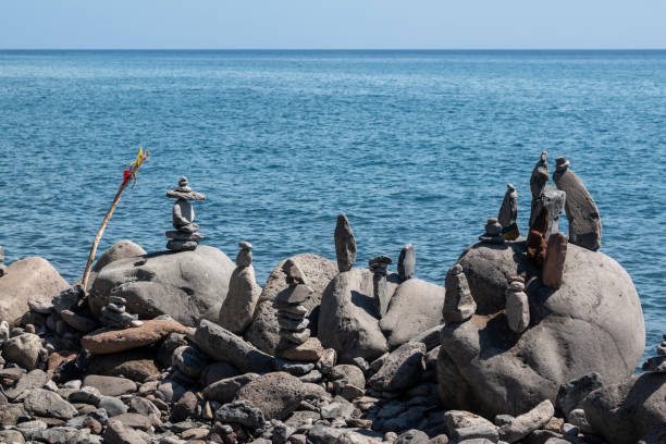 istock Stone tower on the beach, Madeira, Portugal 2164423289
