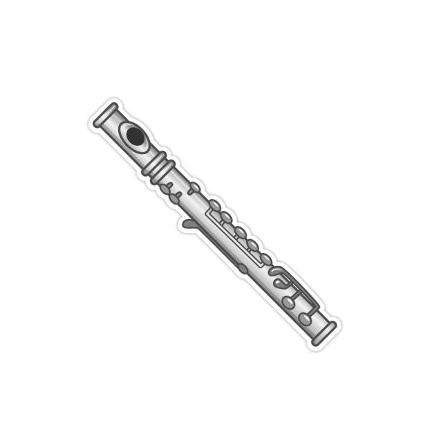 istock Vector illustration of Silver flute lying diagonally with musical notes. 2164426386