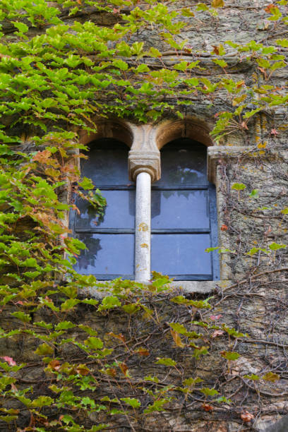Amboise, France - April 16, 2023: The castle of Amboise seen through a frame. Taken on a partly cloudy early spring day There are some unrecognisable visitors walking in the garden