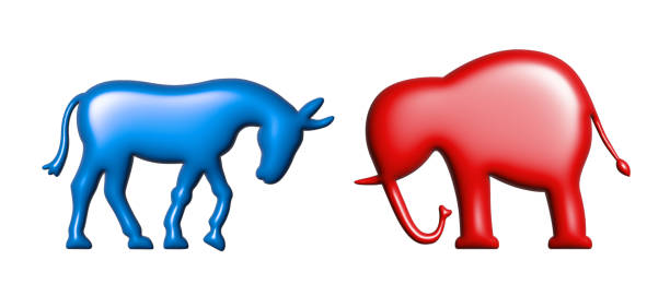 United States Presidential Election 2024 donkey fighting with elephant illustration United States Presidential Election 2024 donkey fighting with elephant illustration isolated on white republican elephant logo stock illustrations