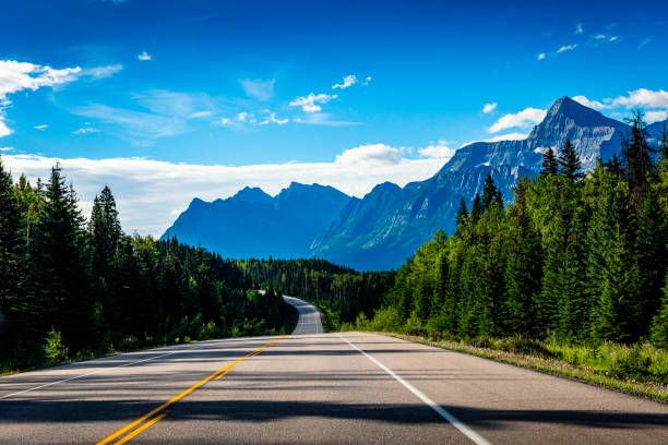 istock driving with a car on a winding mountain road in Alberta in Canada 2164454792