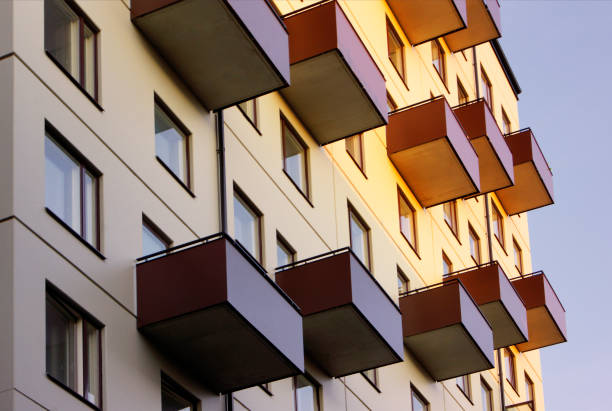 istock Balconies in apartment residential building 2164456132