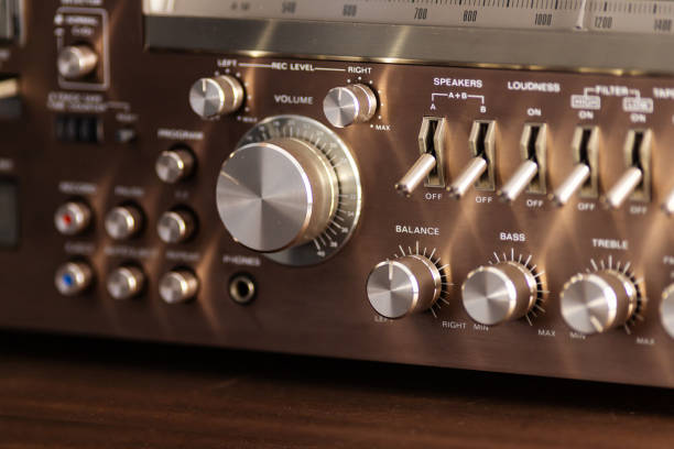 istock Vintage Audio Stereo Gear Setup Copper Front Panel with Large Volume Control Knob and other Controls 2164460430