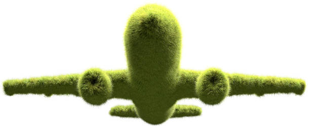 istock A green passenger aircraft covered with grass. Concept for zero emission or low emission travelling with airplanes, carbon neutrality, approaching plane. Isolated on pure white background 2164468665