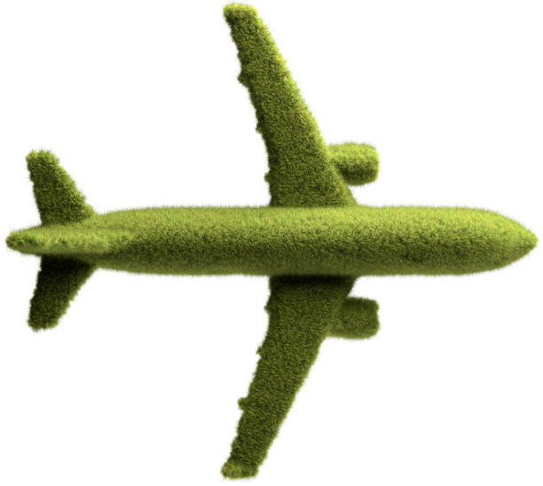 istock A green passenger aircraft covered with grass. Concept for zero emission or low emission travelling with airplanes, carbon neutrality. Isolated on pure white background 2164468705