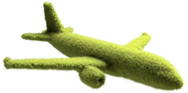 istock A green passenger aircraft covered with grass. Concept for zero emission or low emission travelling with airplanes, carbon neutrality. Isolated on pure white background 2164468752