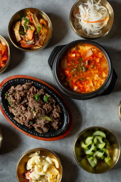 istock beef bulgogi, tofu soup, banchan 2164510134