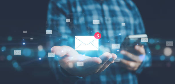 istock Email marketing concept, Human touch on email and surfing the internet with email icon, email icon, e-mail communication, e-mail marketing concept, send e-mail or news letter, online working internet. 2164514982
