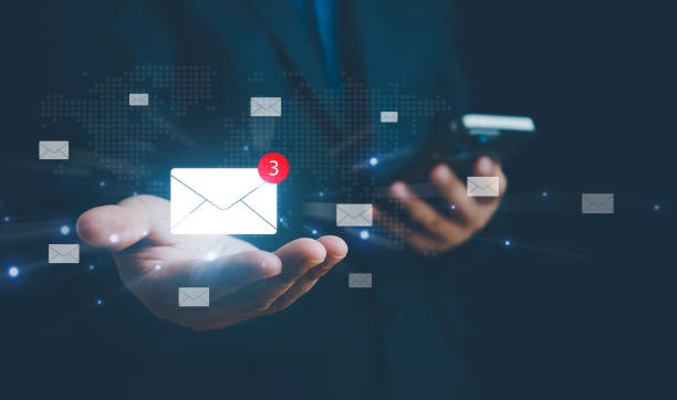 istock Email marketing concept, Human touch on email and surfing the internet with email icon, email icon, e-mail communication, e-mail marketing concept, send e-mail or news letter, online working internet. 2164515012