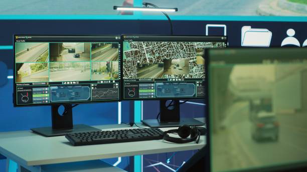 istock Empty government agency works on traffic radar surveillance system with CCTV 2164516634