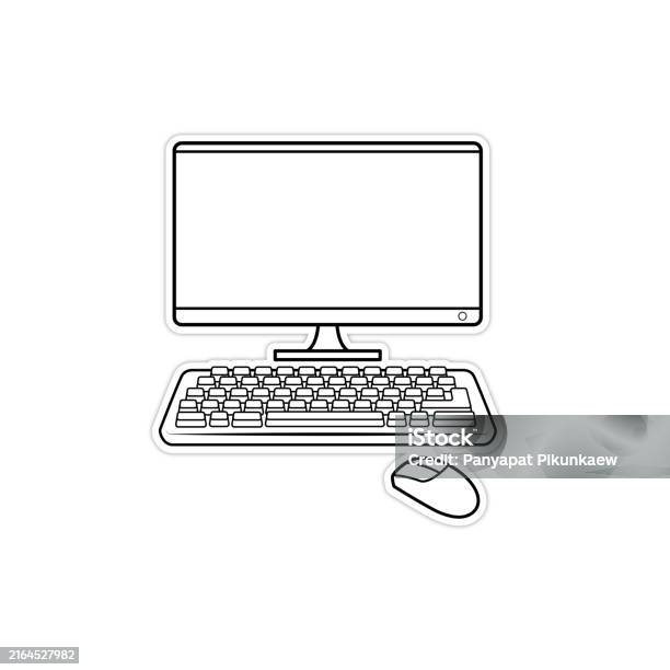 Computer Vector No Keyboard Vector Illustration Of A Sticker Of A Desktop Computer With A Blank ...