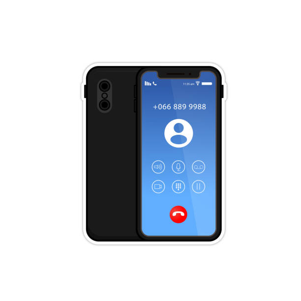 istock Vector illustration of A sleek modern smartphone on a white background with an incoming call screen in blue and black colors, embodying contemporary technology. 2164528306