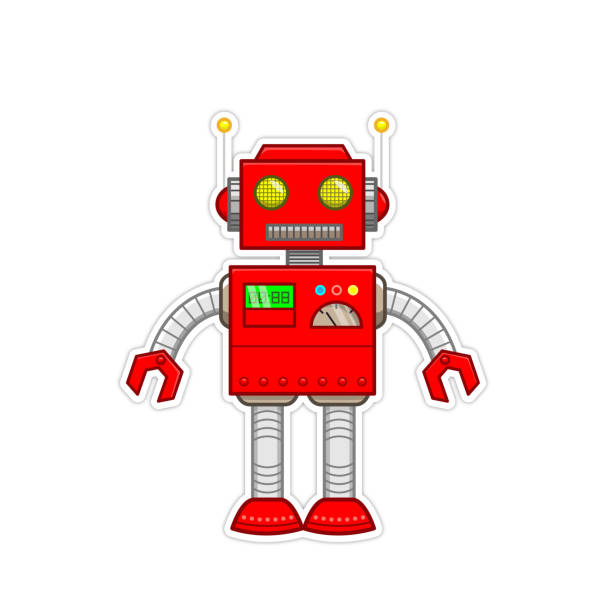 istock Vector illustration of A cute red robot with big eyes and antennas stands on a white background, bringing a playful and friendly vibe perfect for creative projects. 2164528655