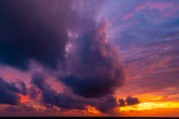 Nature landscape beautiful Light Sunset or sunrise over sea,Colorful clouds dramatic sky seascape,Amazing clouds in sunset sky background